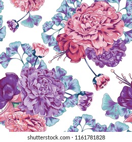 Violet Rose Seamless Vector Botanical Fashion Pattern