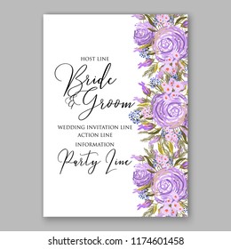 Violet Rose wedding invitation card template peony ranunculus vector background for baby shower bridal shower invitation Winter floral pattern