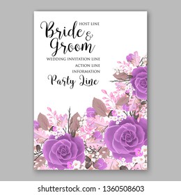 Violet Rose wedding invitation card template peony ranunculus vector background for baby shower bridal shower invitation Winter floral pattern