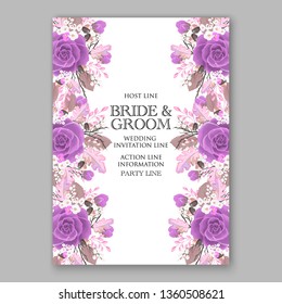 Violet Rose wedding invitation card template peony ranunculus vector background for baby shower bridal shower invitation Winter floral pattern