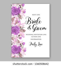 Violet Rose wedding invitation card template peony ranunculus vector background for baby shower bridal shower invitation Winter floral pattern