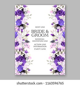 Violet Rose wedding invitation vector floral background peony ranunculus greenery bridal shower invitation