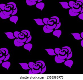 Violet roses on the black background. Vector illustration