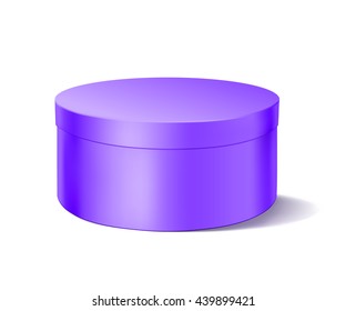 Violet round box on white. Vector illustration.