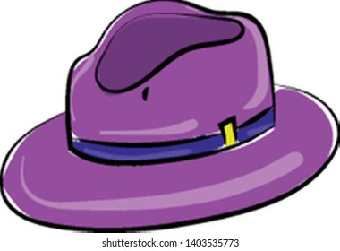 A violet round hat with blue ribbon for decoration, vector, color drawing or illustration.
