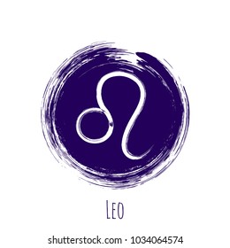 Violet round Leo zodiac sign, circle hand painted horoscope symbol vector. Astrological icon isolated. Leo astrology zodiac symbol clip art on white background.
