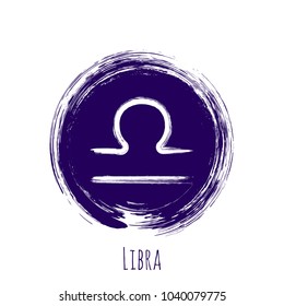 Violet round Libra zodiac symbol vector, circle hand painted horoscope sign. Astrological icon isolated. Libra astrology zodiac sign clip art on white background.