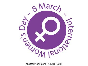 Violet round logo 8 March, International Women's Day. White background