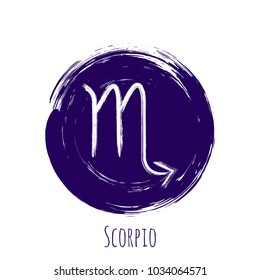 Violet round Scorpio zodiac sign, hand painted horoscope symbol vector. Astrological icon isolated. Scorpio astrology zodiac symbol clip art on white background.