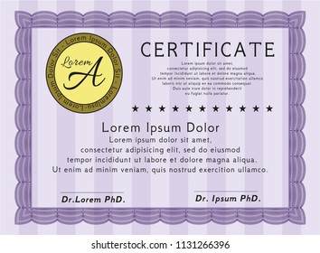 Violet Sample Certificate. Artistry design. Detailed. With complex linear background. 