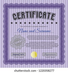 Violet Sample Certificate. Artistry design. Printer friendly. Vector illustration. 