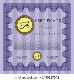 Violet Sample Certificate. With background. Detailed. Money design. 