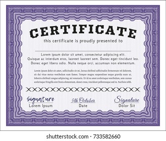 Violet Sample Certificate. With background. Money design. Vector illustration. 