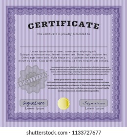 Violet Sample Certificate. With background. Vector illustration. Money style design. 