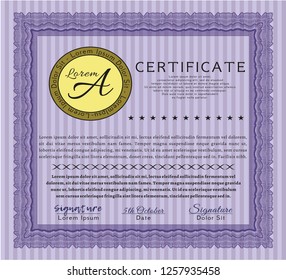 Violet Sample Certificate. Beauty design. With complex linear background. Detailed. 