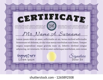 Violet Sample Certificate. Beauty design. With great quality guilloche pattern. Vector illustration. 
