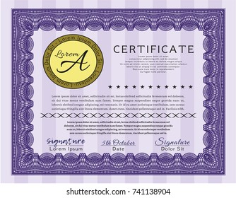 Violet Sample Certificate. Beauty design. Detailed. With background. 
