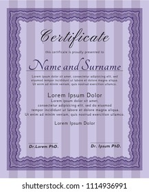 Violet Sample Certificate. Complex background. Customizable, Easy to edit and change colors. Superior design. 
