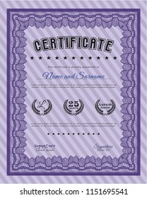 Violet Sample Certificate. Complex background. Vector illustration. Perfect design. 