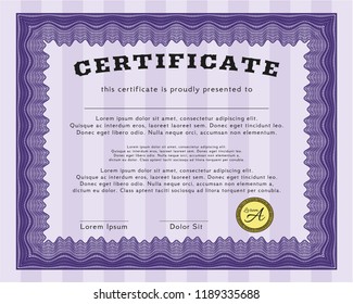 Violet Sample Certificate. With complex background. Modern design. Customizable, Easy to edit and change colors. 