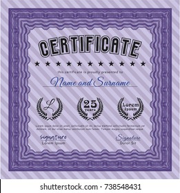 Violet Sample Certificate. Complex background. Vector illustration. Elegant design. 