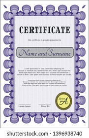 Violet Sample Certificate. With complex linear background. Retro design. Customizable, Easy to edit and change colors. 