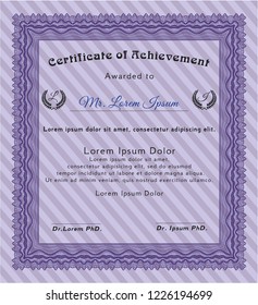 Violet Sample Certificate. Customizable, Easy to edit and change colors. With guilloche pattern and background. Money style design. 