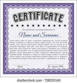 Violet Sample Certificate. Customizable, Easy to edit and change colors. With complex linear background. Beauty design. 