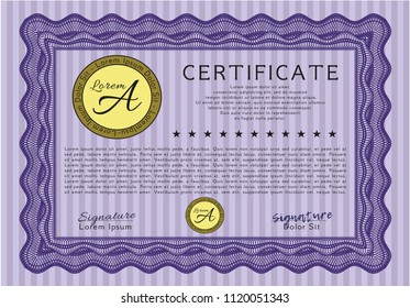 Violet Sample Certificate. Detailed. With complex background. Excellent design. 
