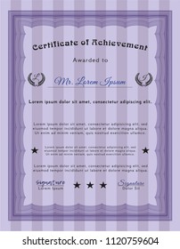 Violet Sample Certificate. Detailed. With guilloche pattern and background. Modern design. 