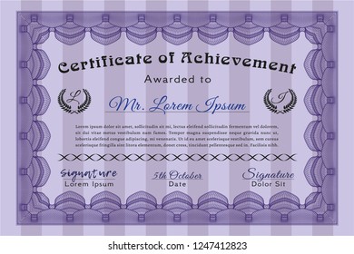 Violet Sample Certificate. Detailed. With guilloche pattern and background. Artistry design. 