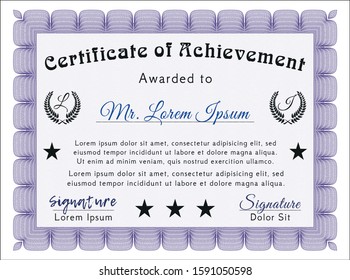 Violet Sample Certificate. Detailed. With guilloche pattern. Superior design. 