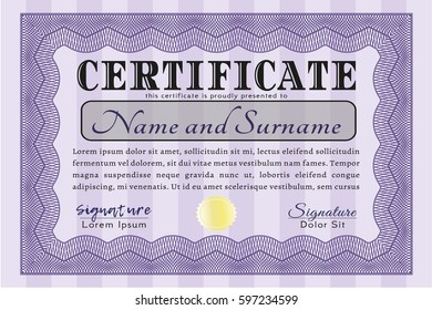 Violet Sample Certificate. Detailed. With guilloche pattern and background. Beauty design. 