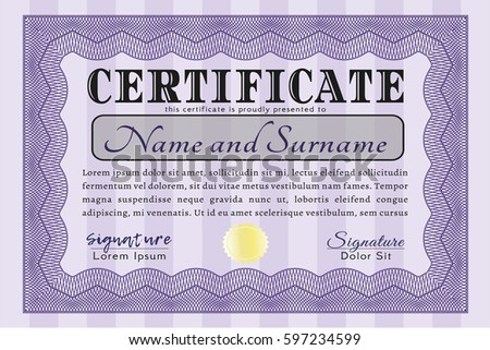 Violet Sample Certificate. Detailed. With guilloche pattern and background. Beauty design. 