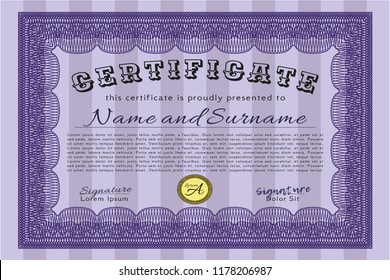Violet Sample certificate or diploma. Artistry design. Customizable, Easy to edit and change colors. With background. 