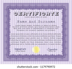 Violet Sample certificate or diploma. Artistry design. With background. Detailed. 