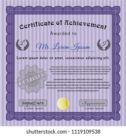 Violet Sample certificate or diploma. With background. Perfect design. Vector illustration. 