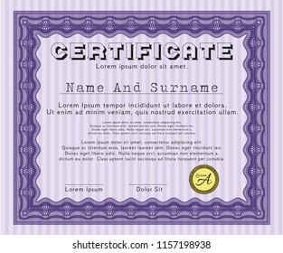 Violet Sample certificate or diploma. Beauty design. Complex background. Detailed. 