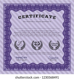 Violet Sample certificate or diploma. Beauty design. Customizable, Easy to edit and change colors. With great quality guilloche pattern. 