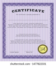 Violet Sample certificate or diploma. Beauty design. Vector illustration. With quality background. 