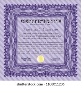 Violet Sample certificate or diploma. Complex background. Detailed. Sophisticated design. 