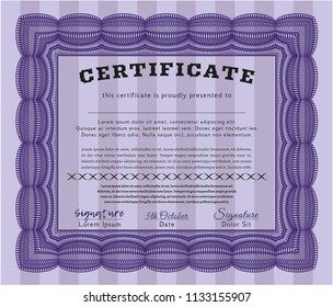 Violet Sample certificate or diploma. With complex background. Money Pattern. Customizable, Easy to edit and change colors. 
