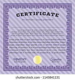 Violet Sample certificate or diploma. With complex background. Excellent design. Detailed. 