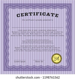 Violet Sample certificate or diploma. Complex background. Sophisticated design. Detailed. 