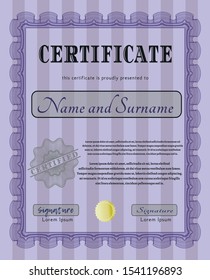 Violet Sample certificate or diploma. With complex background. Excellent design. Customizable, Easy to edit and change colors. 