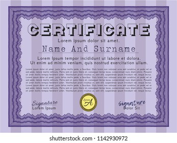 Violet Sample certificate or diploma. Customizable, Easy to edit and change colors. Printer friendly. Perfect design. 