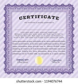 Violet Sample certificate or diploma. Customizable, Easy to edit and change colors. With guilloche pattern. Lovely design. 