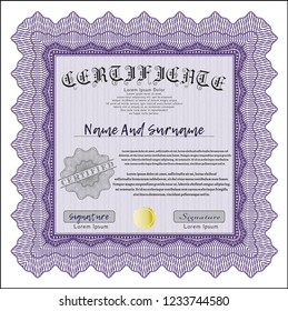 Violet Sample certificate or diploma. Customizable, Easy to edit and change colors. With complex background. Cordial design. 