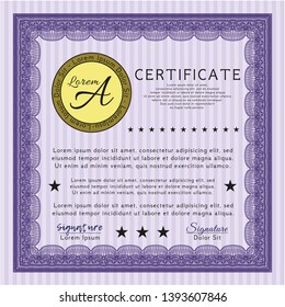 Violet Sample certificate or diploma. Customizable, Easy to edit and change colors. With great quality guilloche pattern. Money design. 