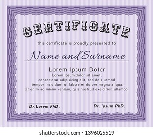 Violet Sample certificate or diploma. Customizable, Easy to edit and change colors. With complex linear background. Money style design. 
